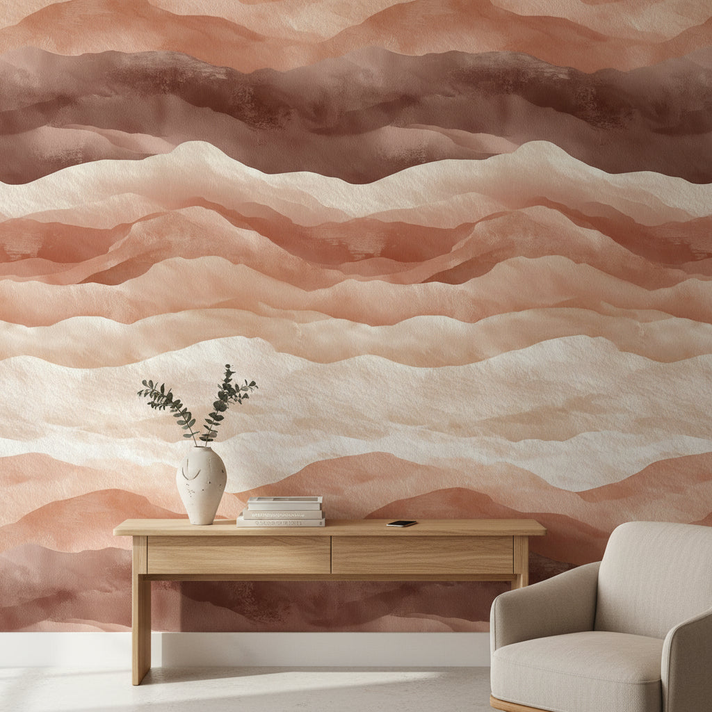 Terracotta and Cream Abstract Landscape Wallpaper
