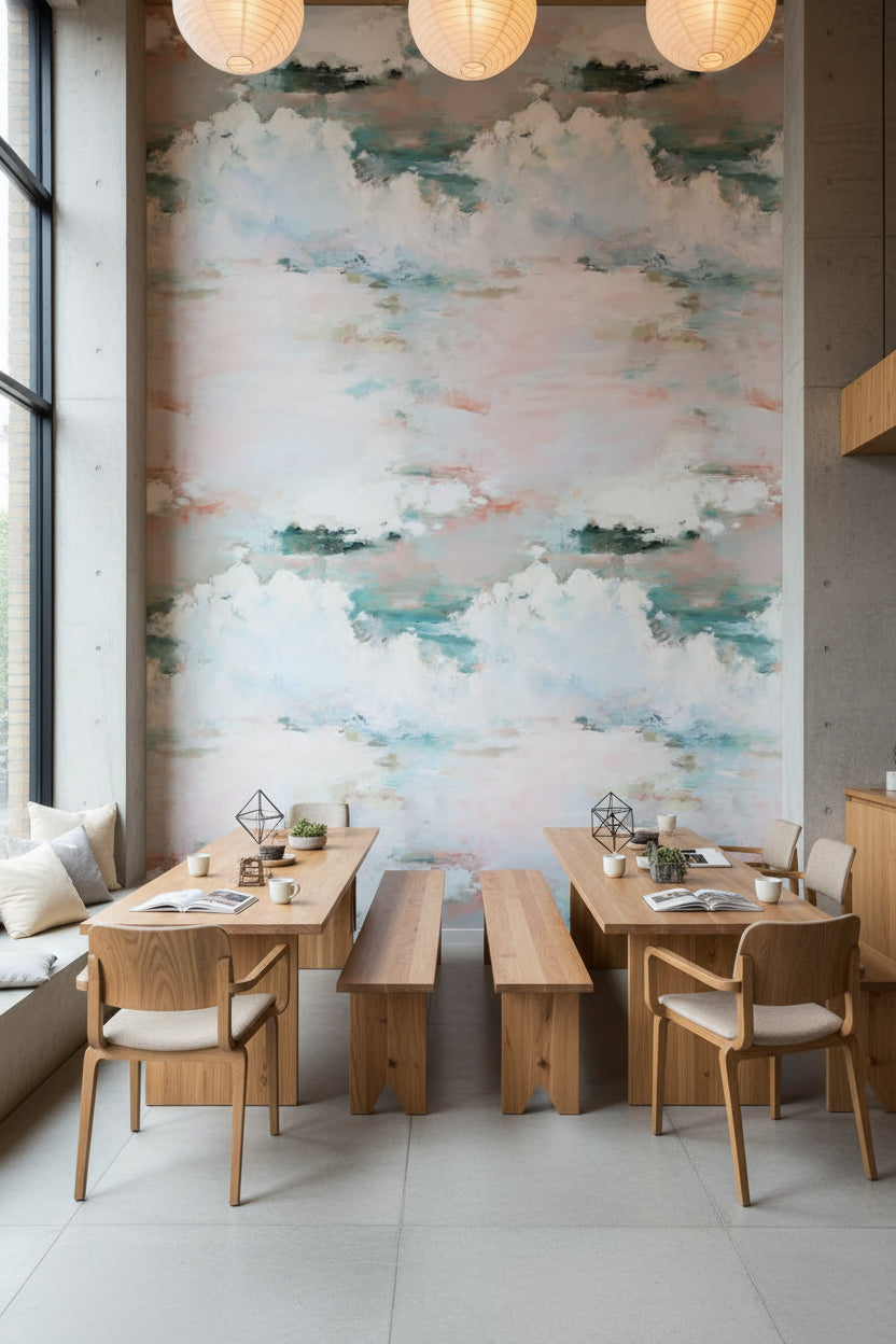 Soft Blue and Cream Cloudscape Wallpaper