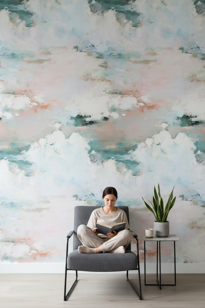 Soft Blue and Cream Cloudscape Wallpaper