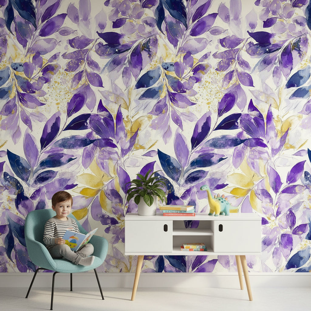 Vibrant Purple and Yellow Leaf Botanical Wallpaper