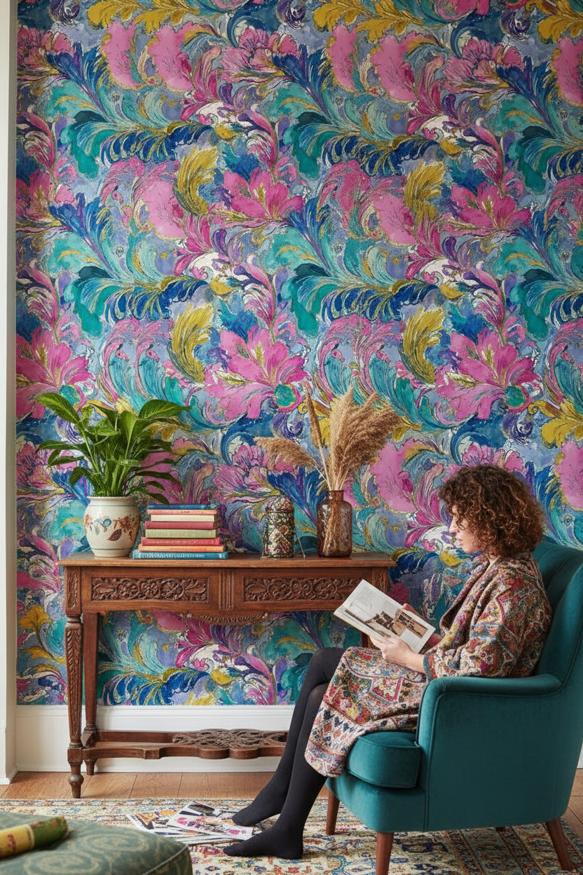 Vibrant Multicolor Large Floral Swirl Wallpaper