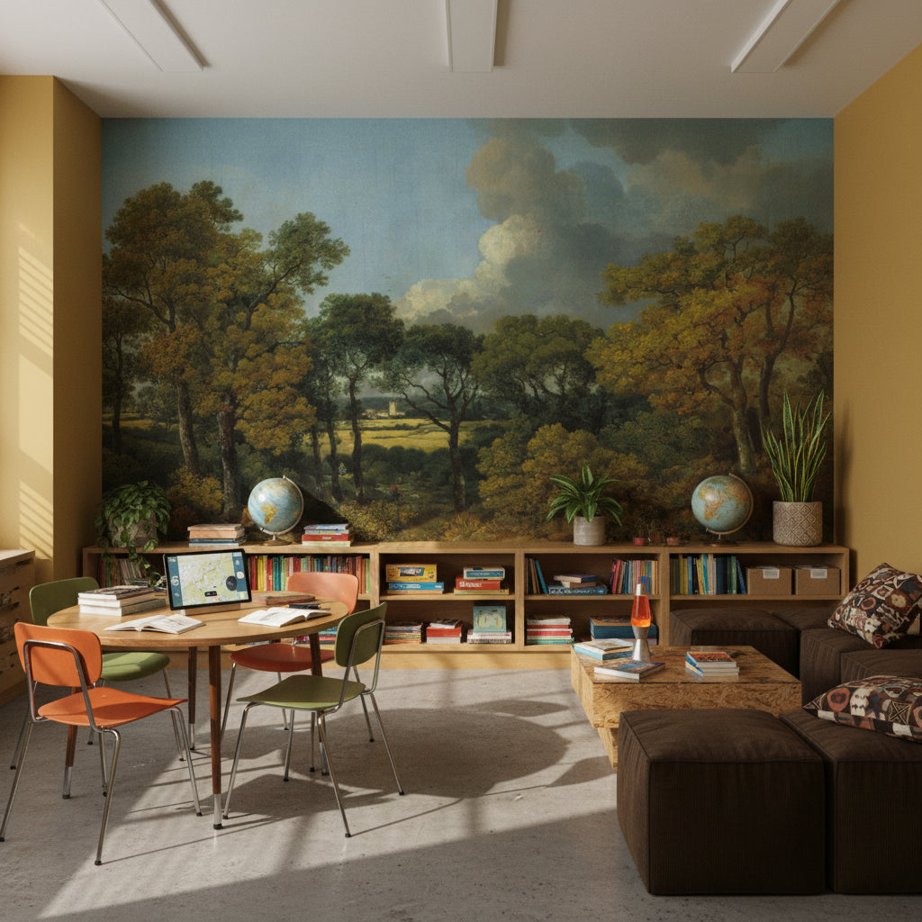 Vintage Green Forest Scene Landscape Wall Mural