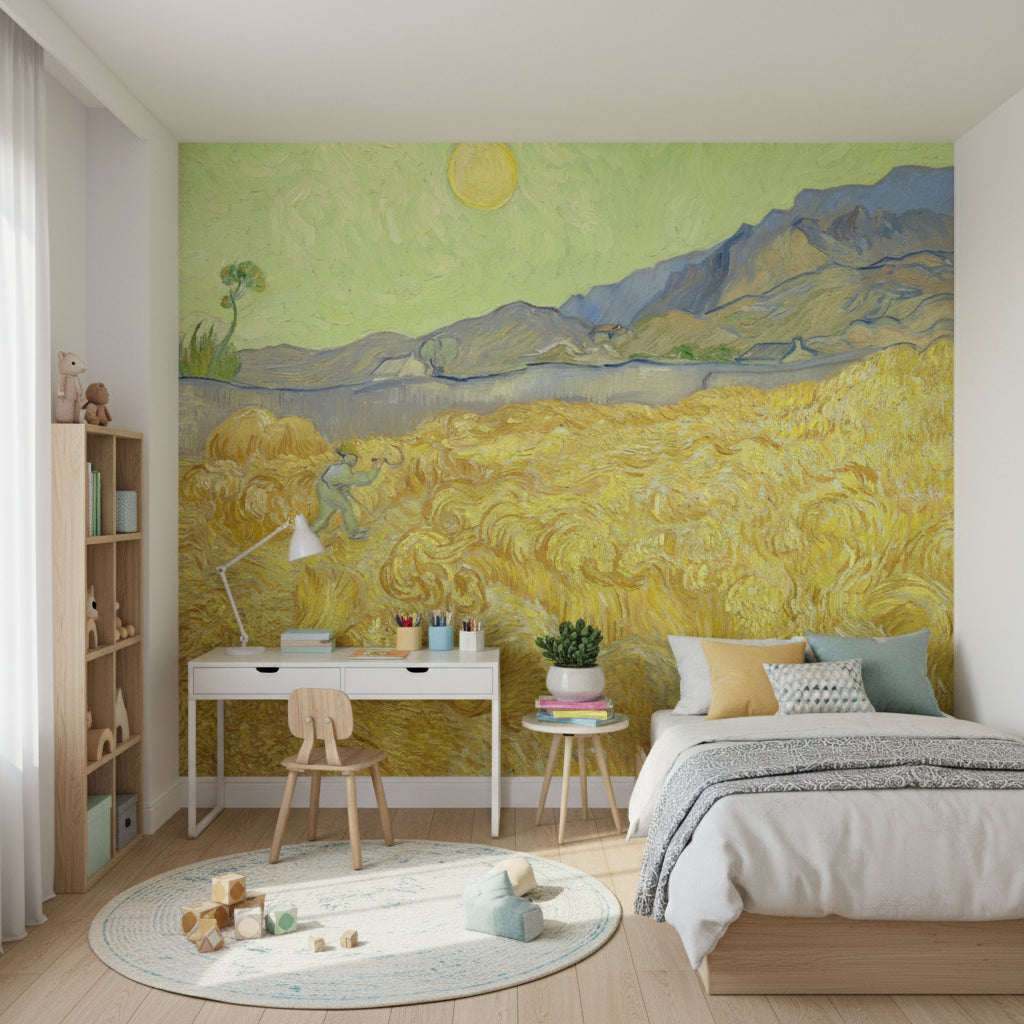 Lime Green Wheat Field Scenic Wall Mural
