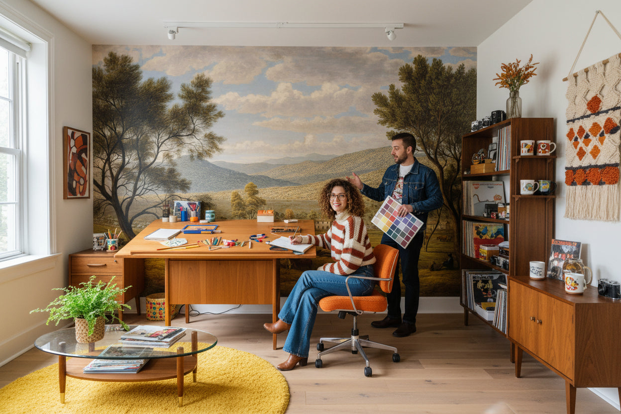 Serene Countryside Meadow Landscape Wall Mural