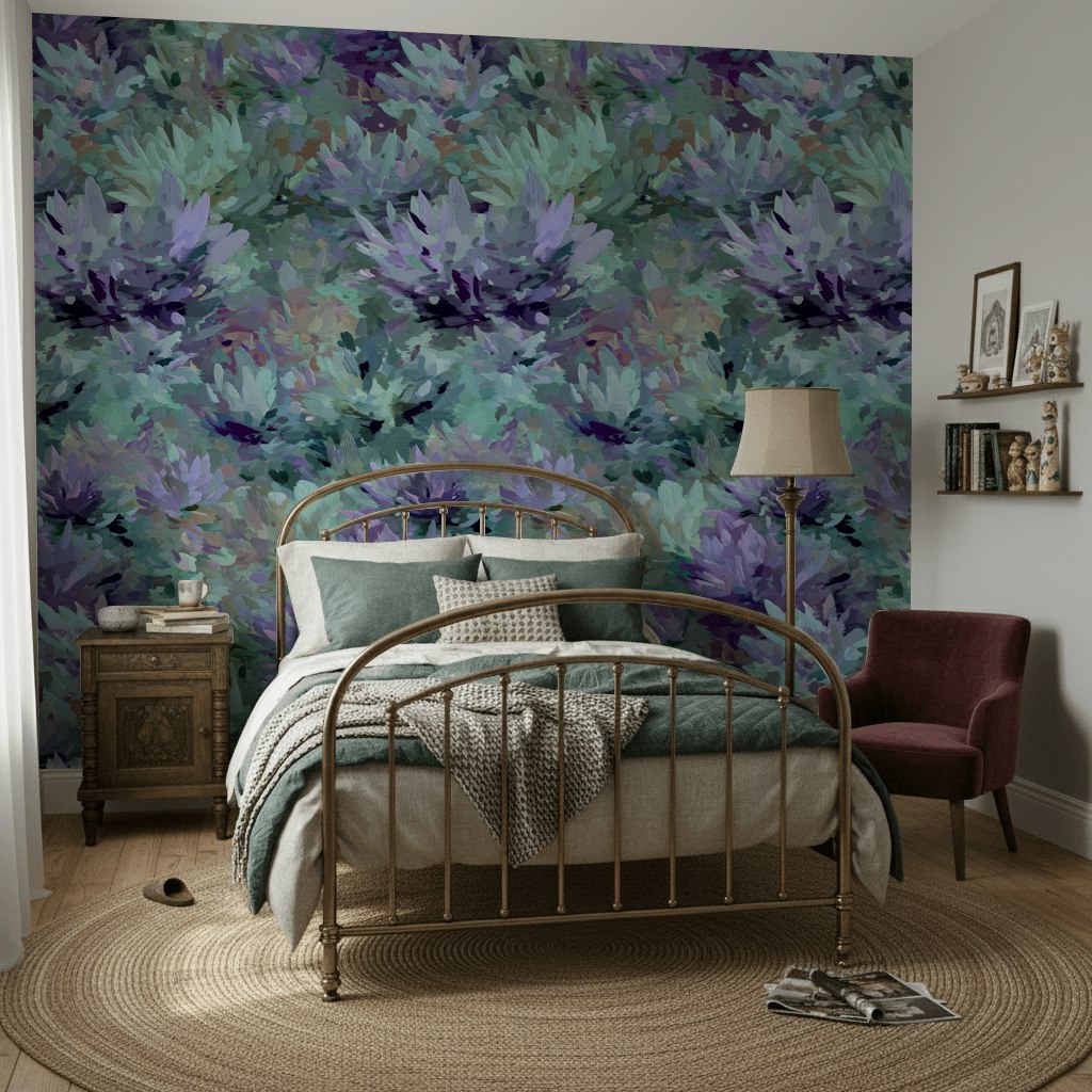 Lush Purple and Green Large Floral Wallpaper
