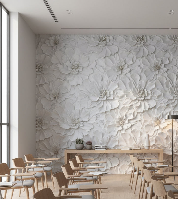 Ivory White Large Floral Texture Wallpaper
