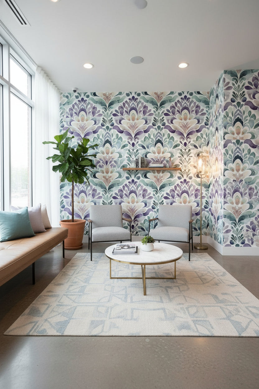 Lavender and Sage Abstract Floral Wallpaper