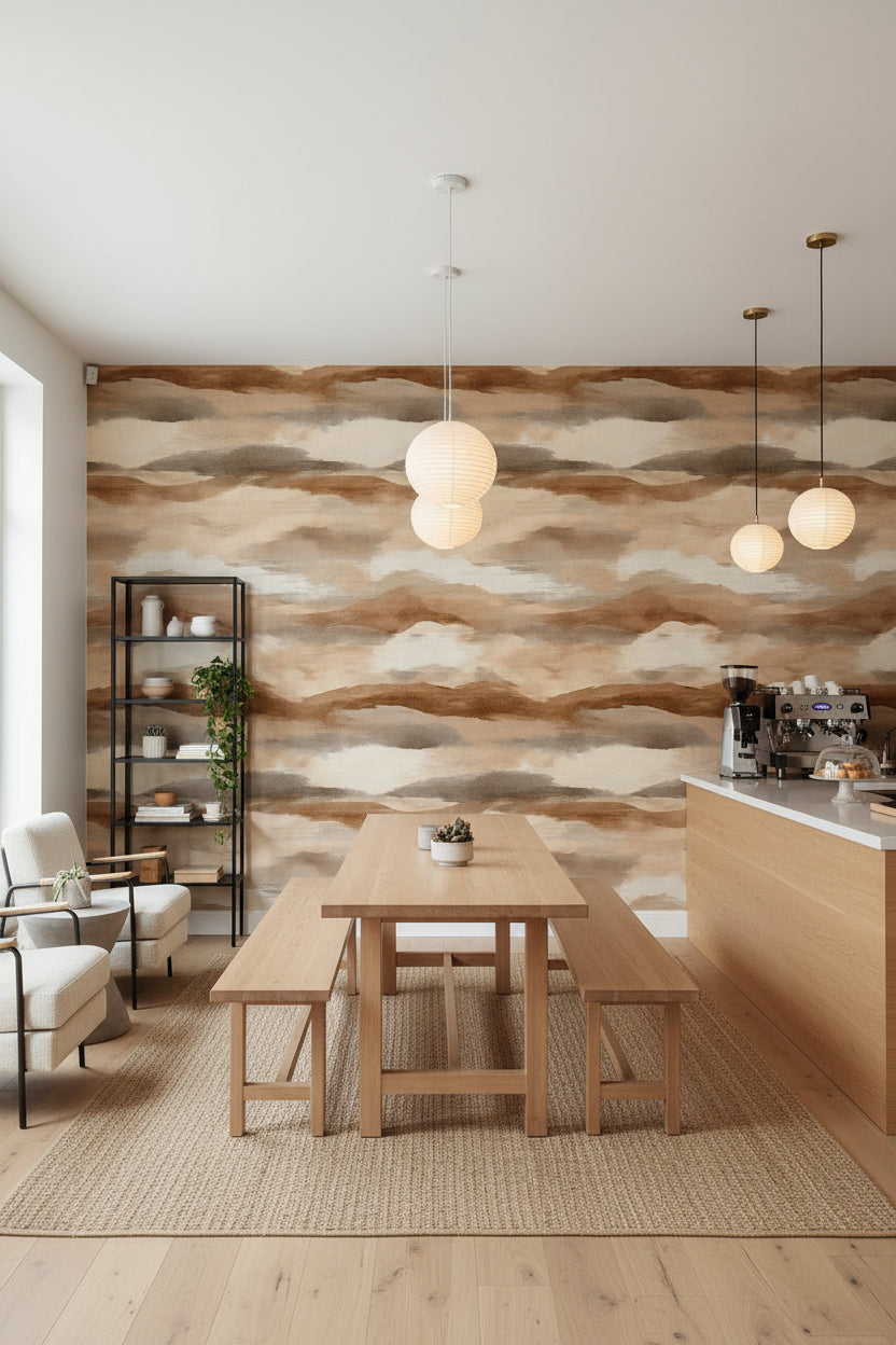 Taupe Beige Abstract Cloud Wallpaper