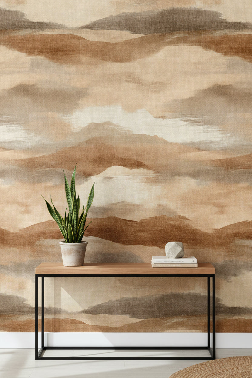 Taupe Beige Abstract Cloud Wallpaper