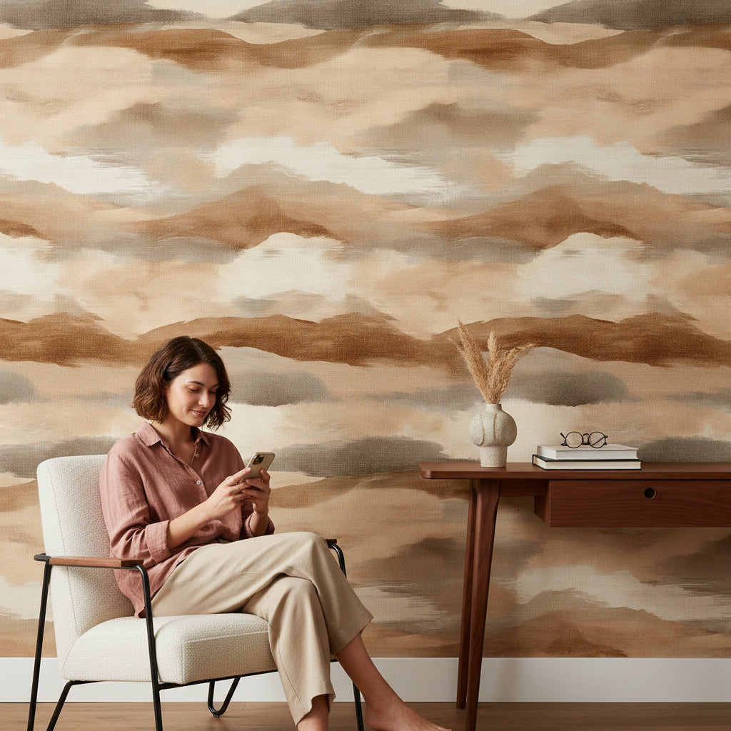 Taupe Beige Abstract Cloud Wallpaper