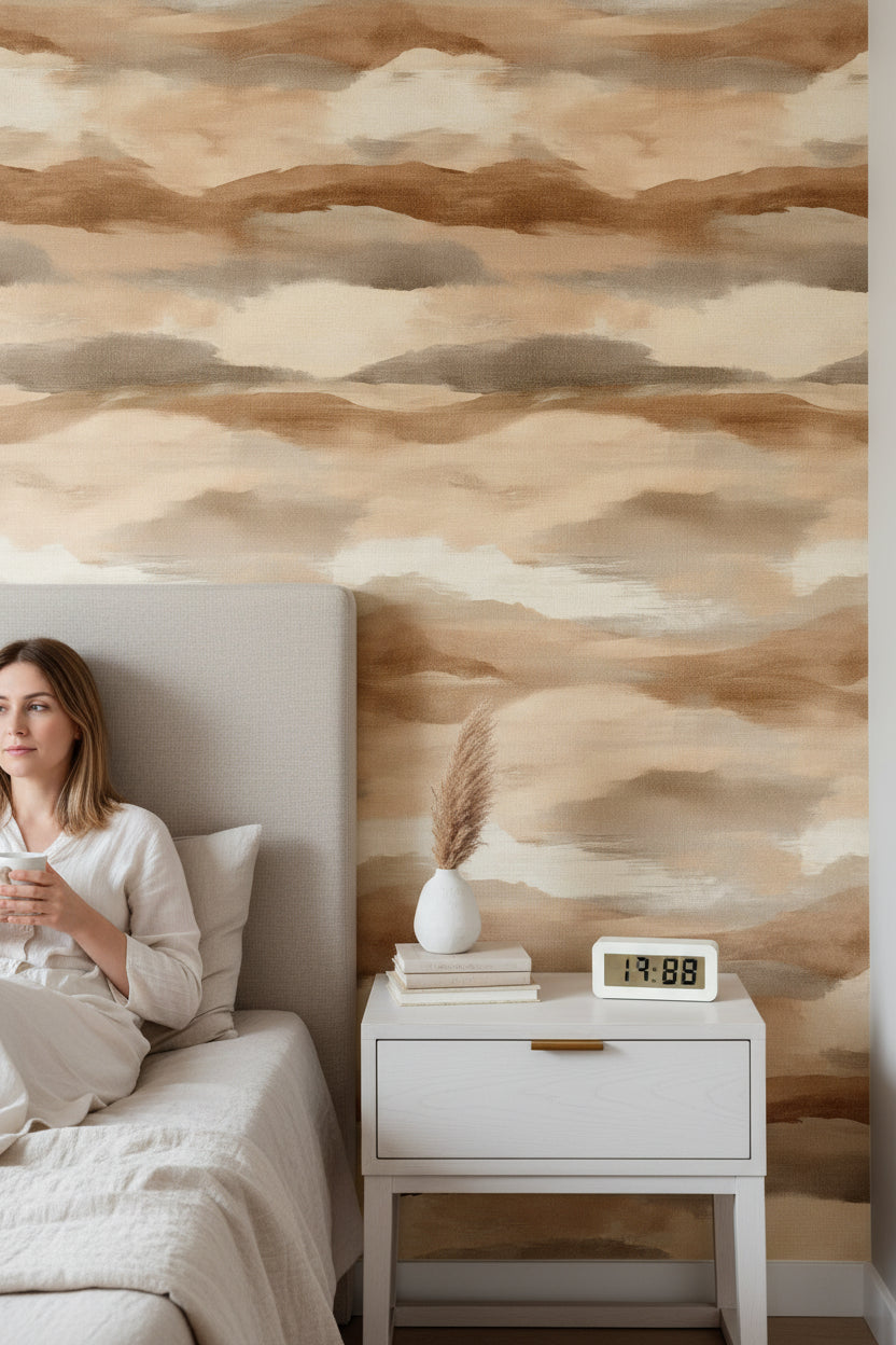 Taupe Beige Abstract Cloud Wallpaper