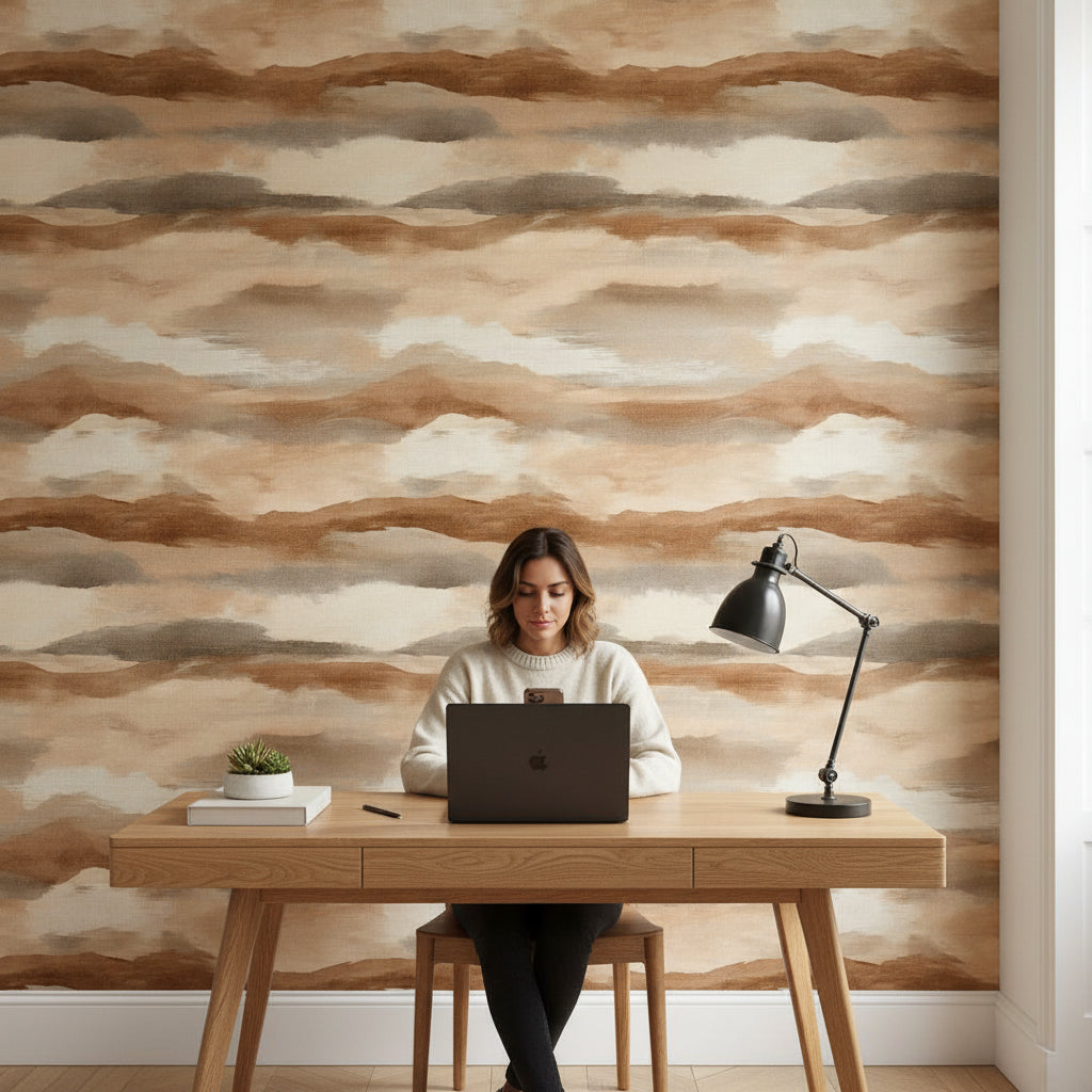 Taupe Beige Abstract Cloud Wallpaper