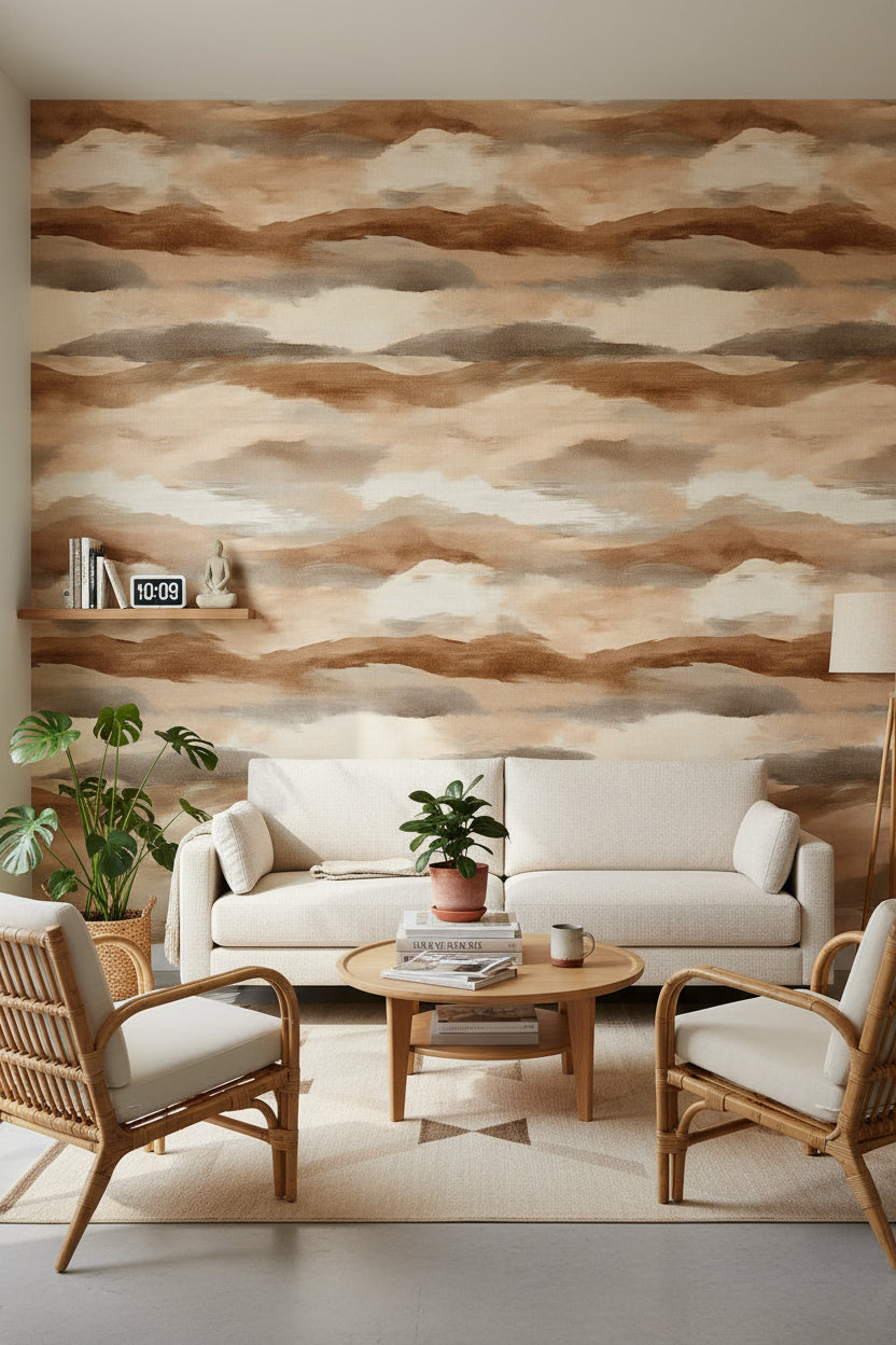 Taupe Beige Abstract Cloud Wallpaper
