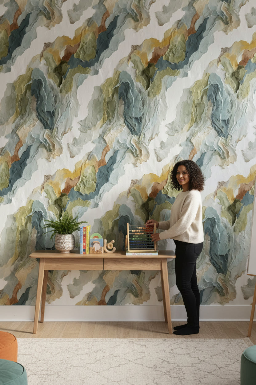 Earthy Green Abstract Brushstroke Wallpaper