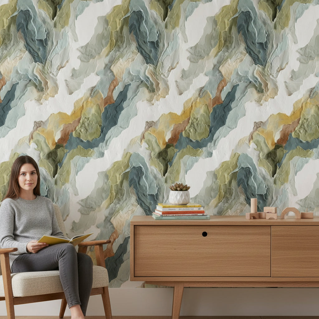 Earthy Green Abstract Brushstroke Wallpaper