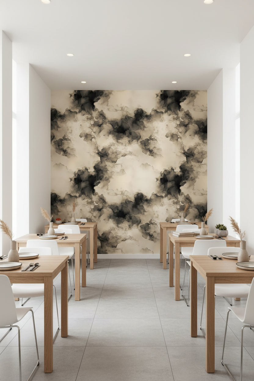 Cream and Black Abstract Cloud Wallpaper