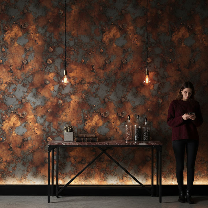 Rustic Iron Patina Abstract Wallpaper