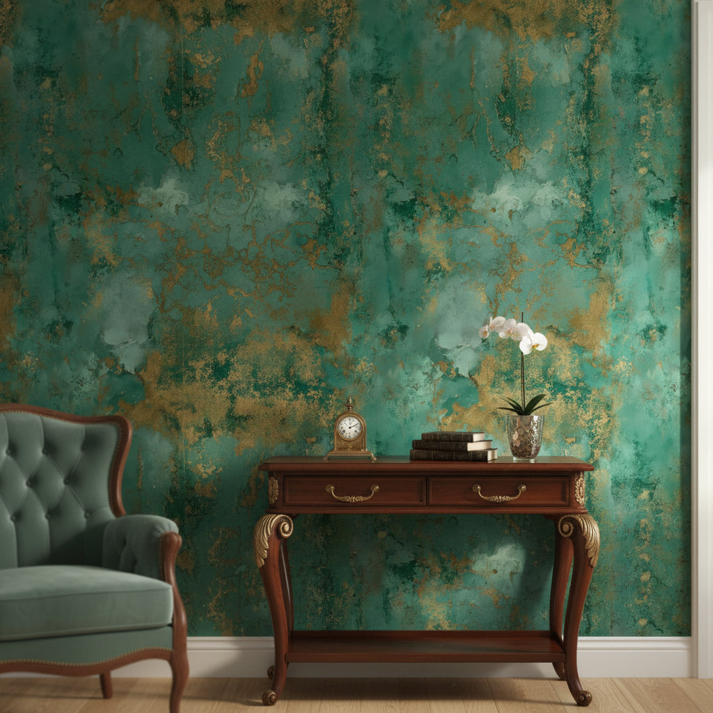 Emerald Green Gold Look Abstract Texture Wallpaper