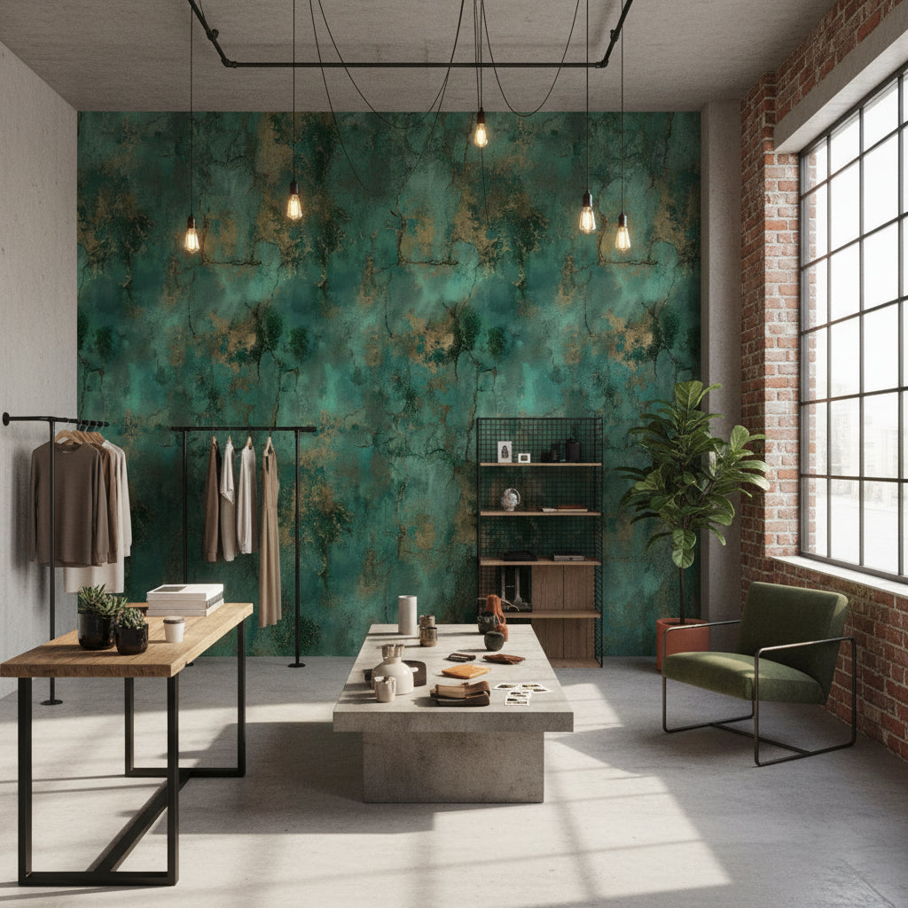 Emerald Green Abstract Textured Wallpaper
