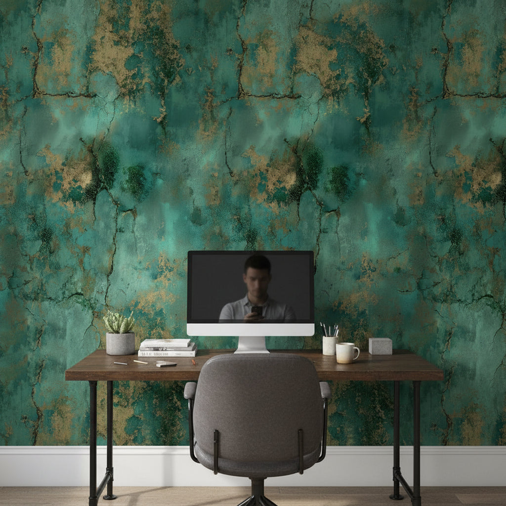 Emerald Green Abstract Textured Wallpaper