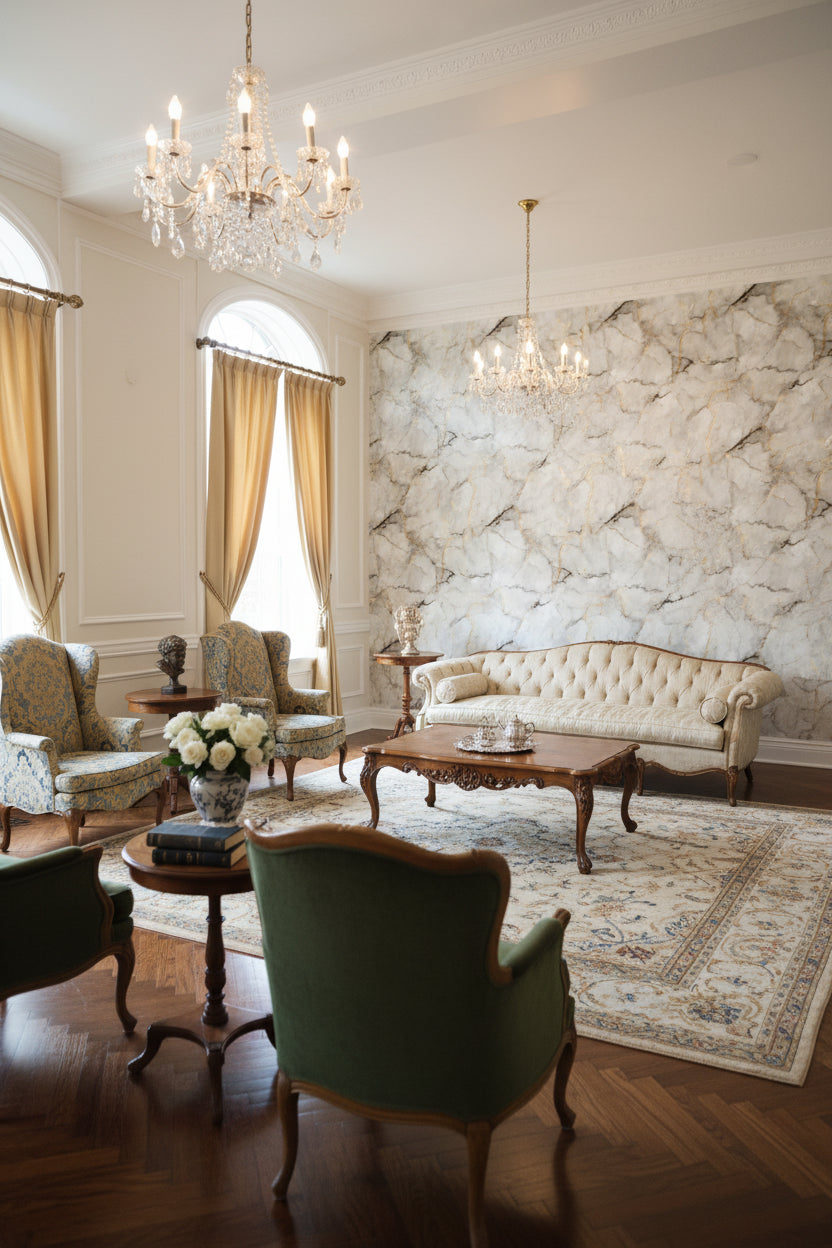 White and Golden Look Marble Texture Wallpaper