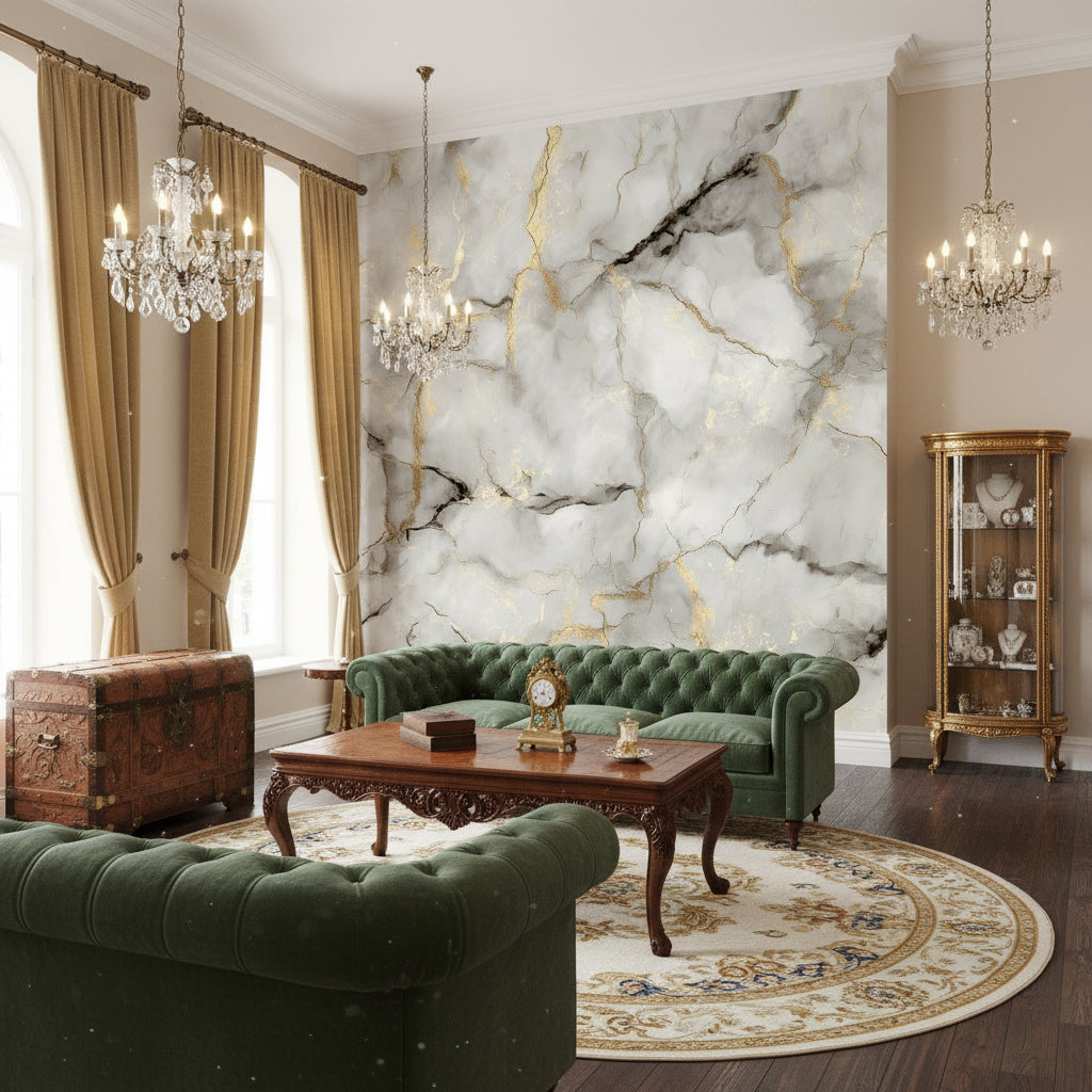 White and Golden Look Marble Texture Wallpaper