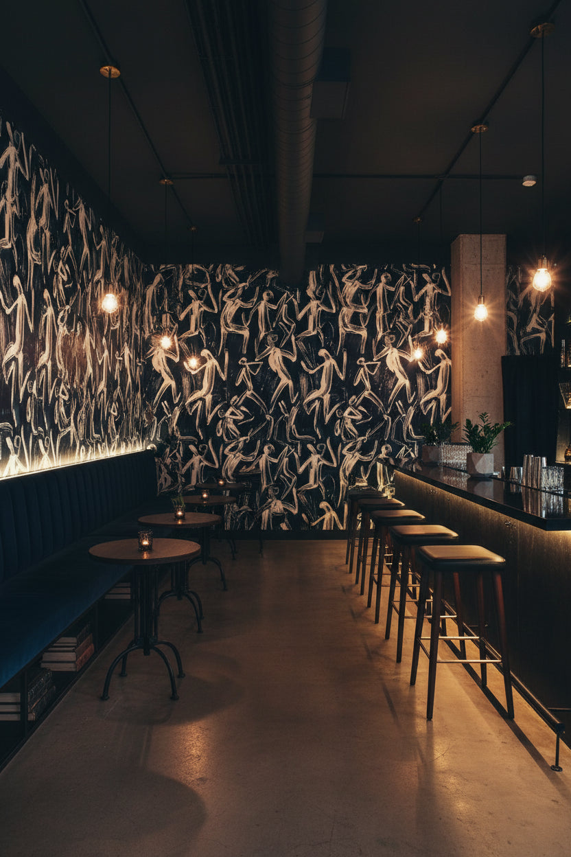 Navy Blue Abstract Figures Pattern Wallpaper