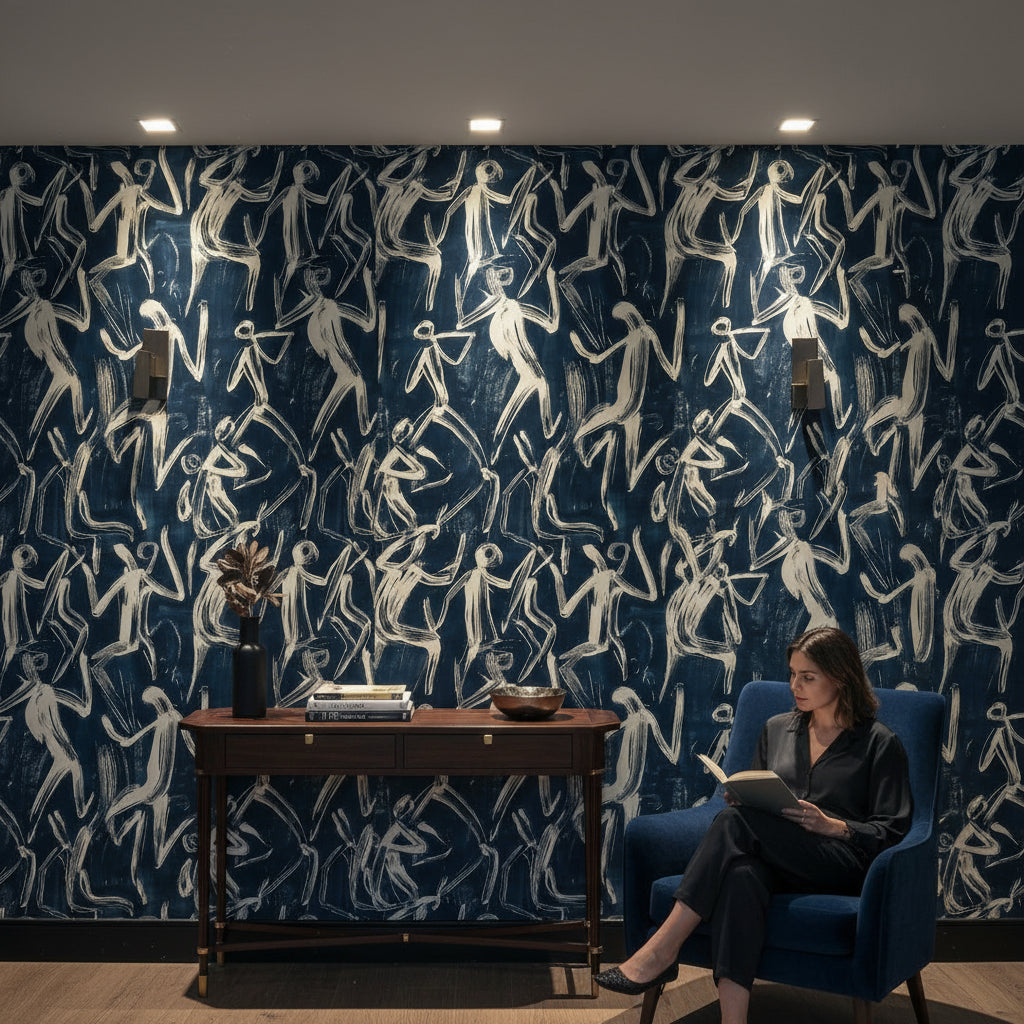 Abstract Figures Wallpaper Navy Removable Dynamic Wall Double Roll