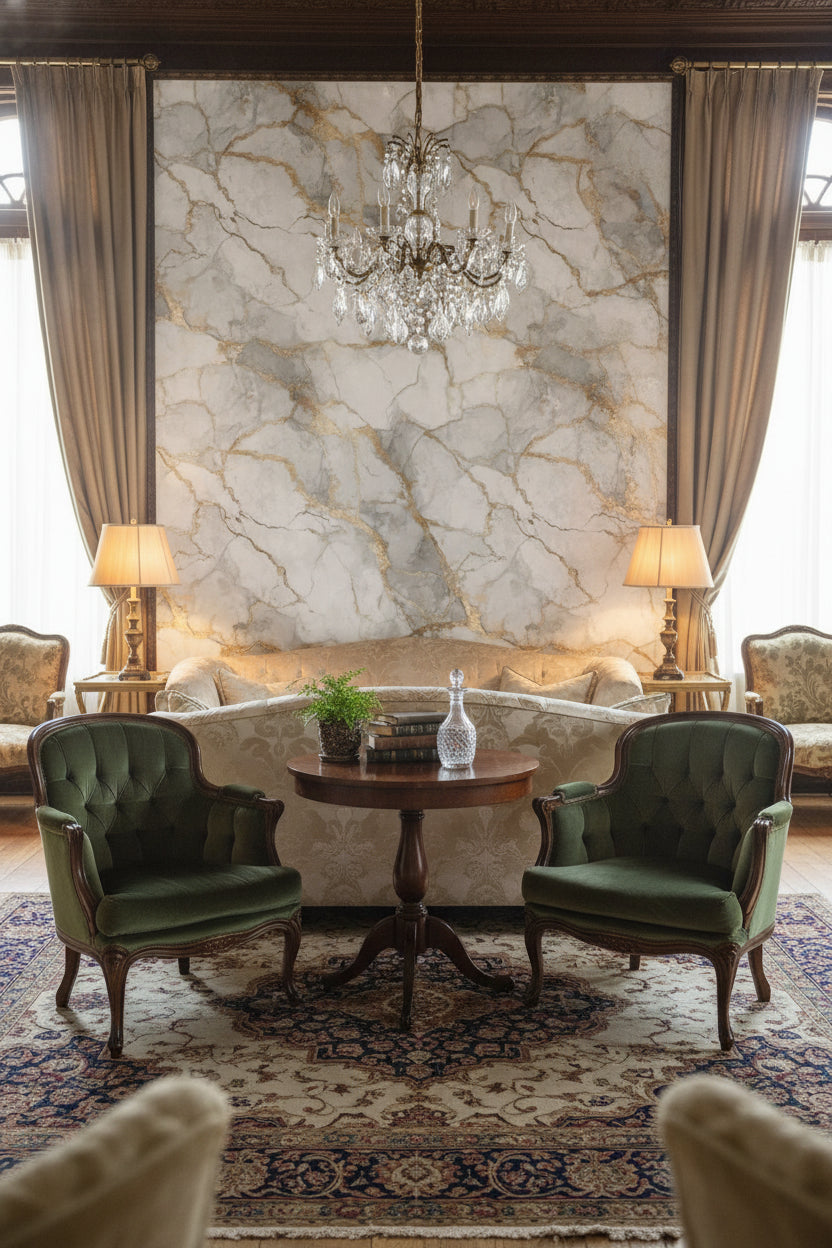 White and Gold Look Marble Effect Luxury Wallpaper