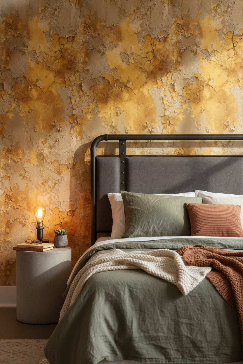 Golden Look Textured Abstract Pattern Wallpaper