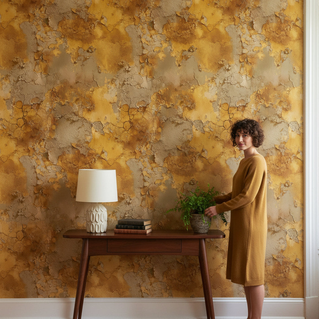 Golden Look Textured Abstract Pattern Wallpaper