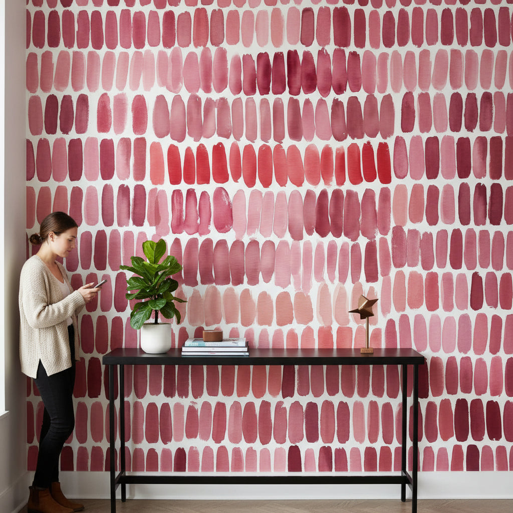 White and Red Abstract Brushstroke Wallpaper