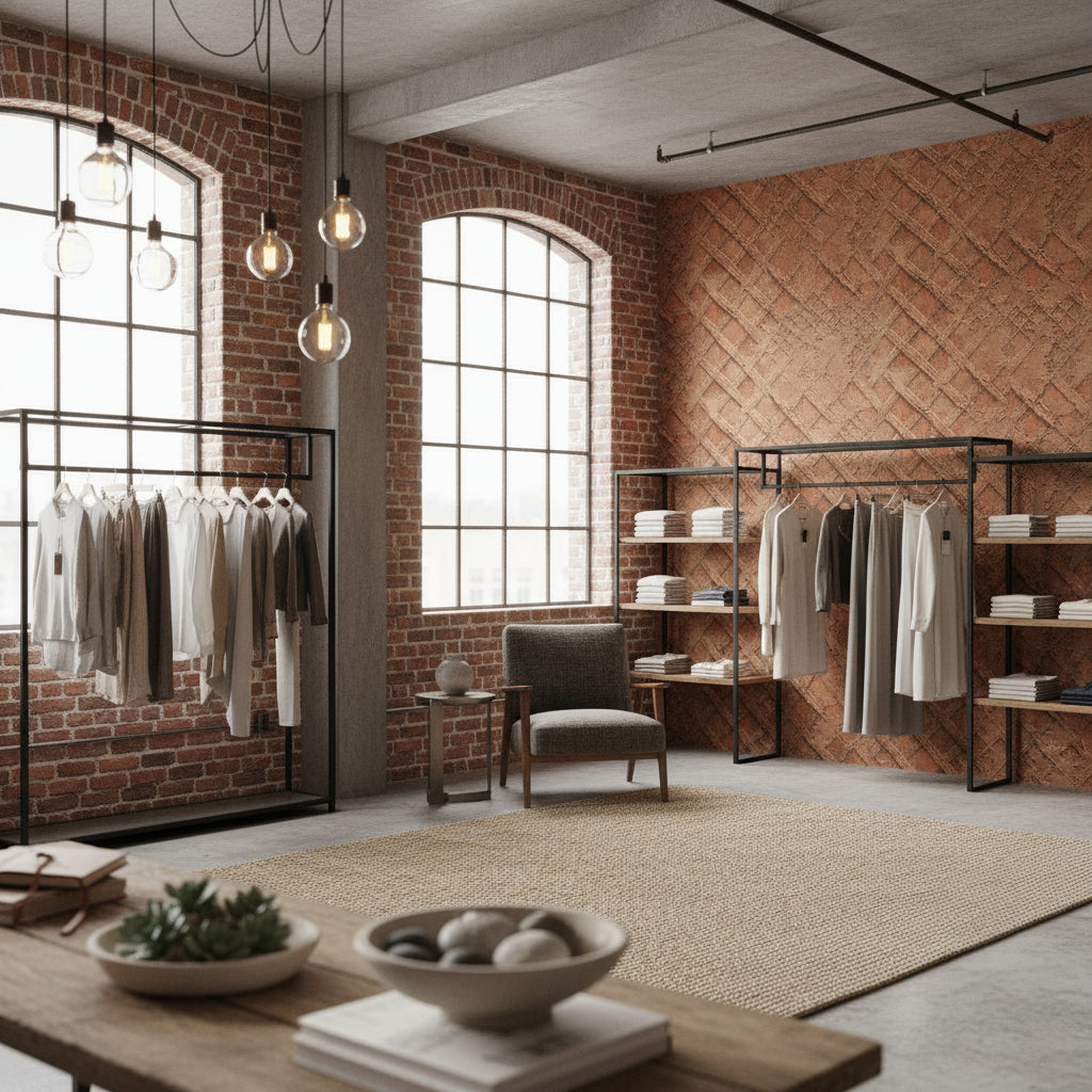 Rustic Brown Textured Lattice Brick Wallpaper