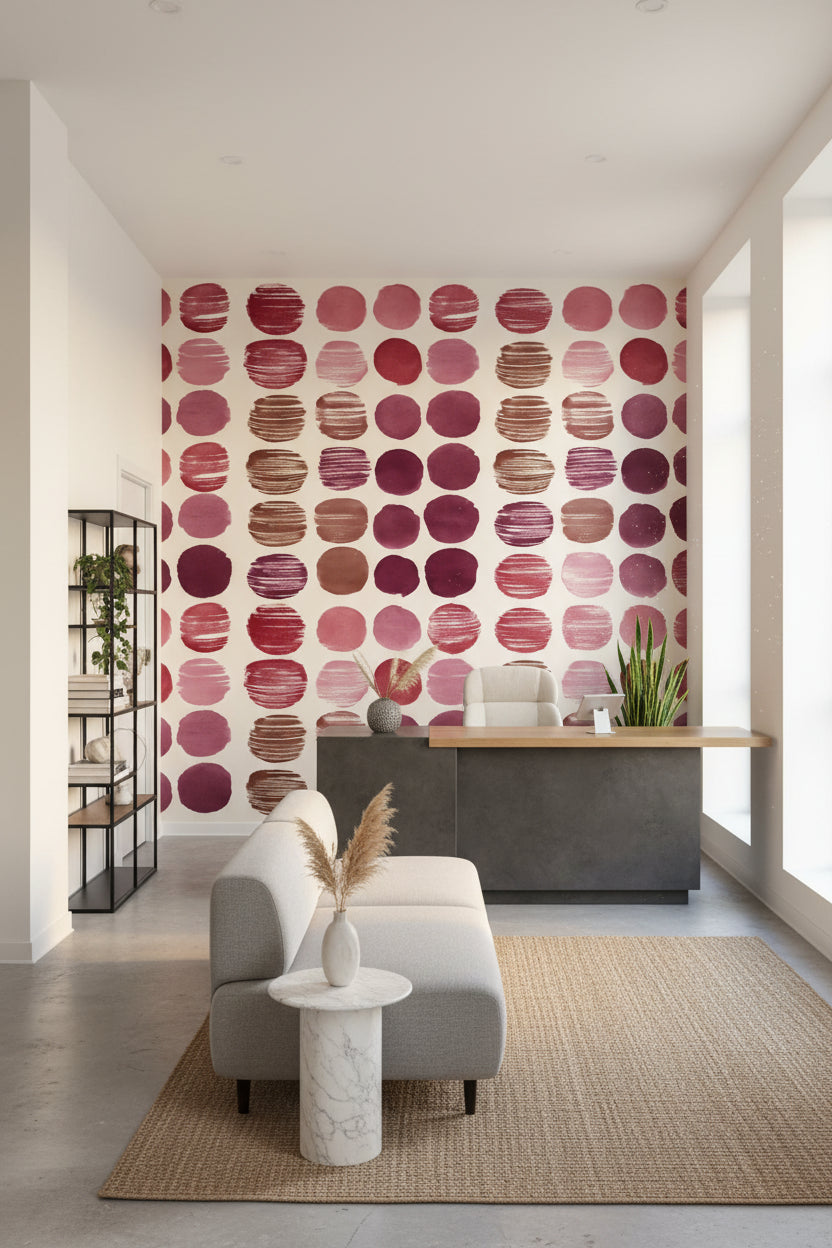 White and Pink Abstract Circle Pattern Wallpaper