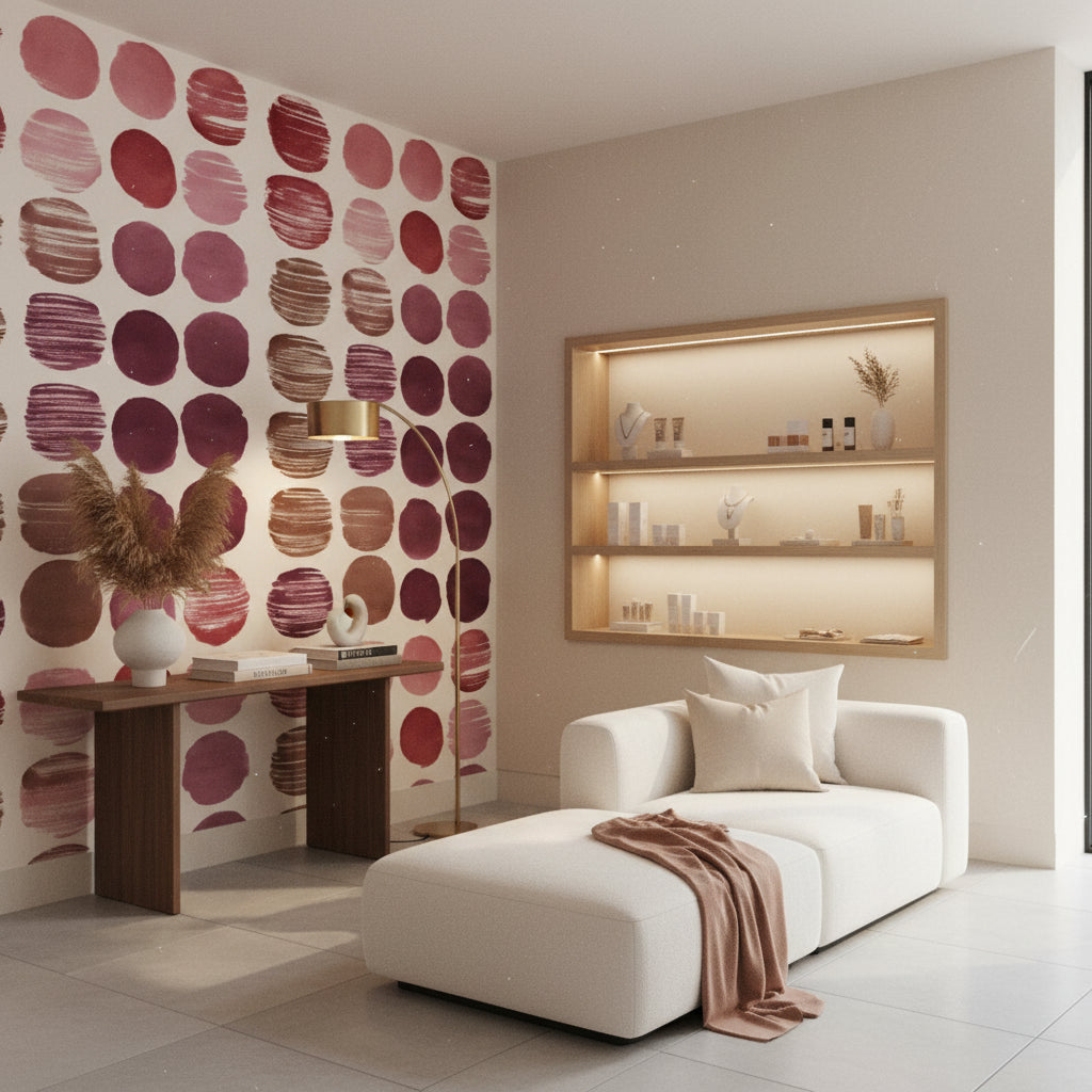 White and Pink Abstract Circle Pattern Wallpaper