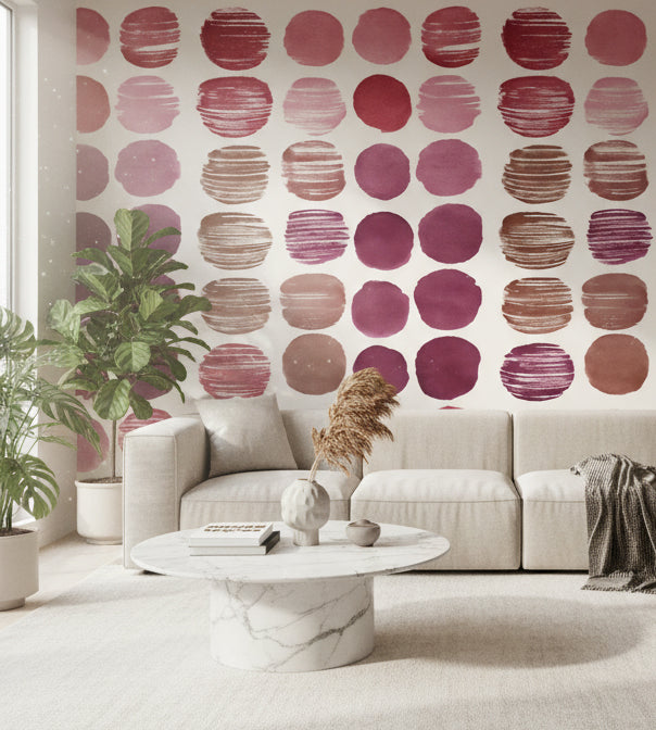 White and Pink Abstract Circle Pattern Wallpaper