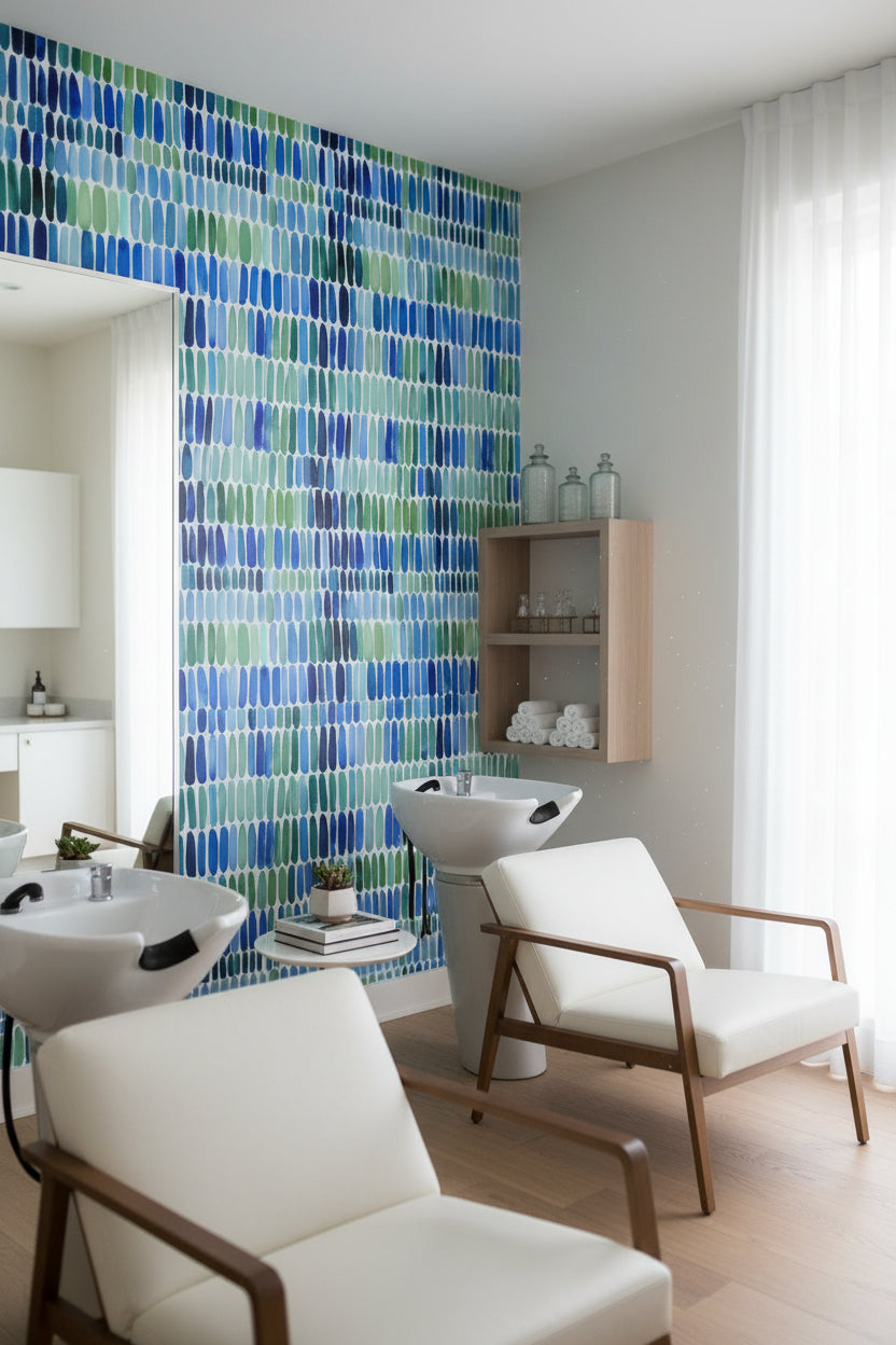 Vibrant Blue and Green Abstract Brushstroke Wallpaper