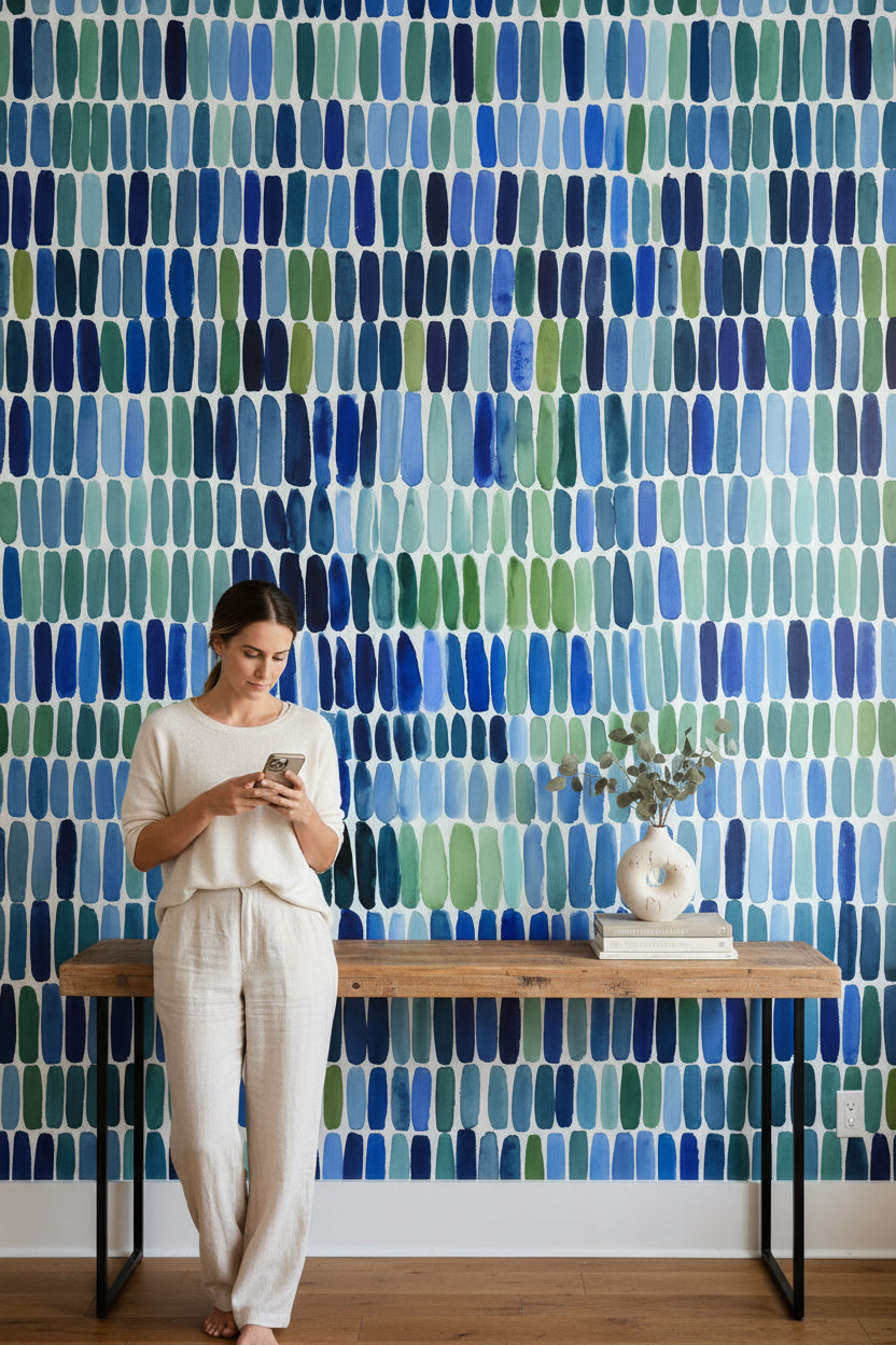 Vibrant Blue and Green Abstract Brushstroke Wallpaper