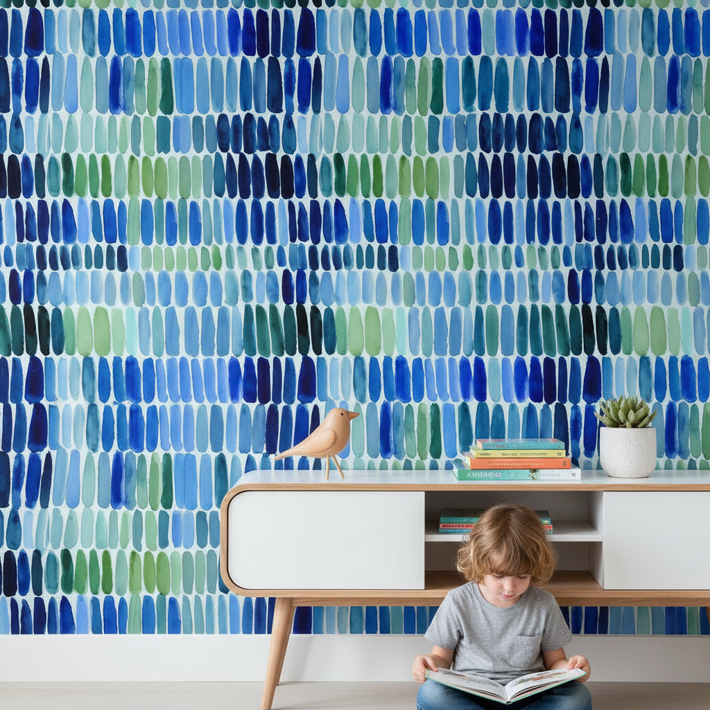 Vibrant Blue and Green Abstract Brushstroke Wallpaper