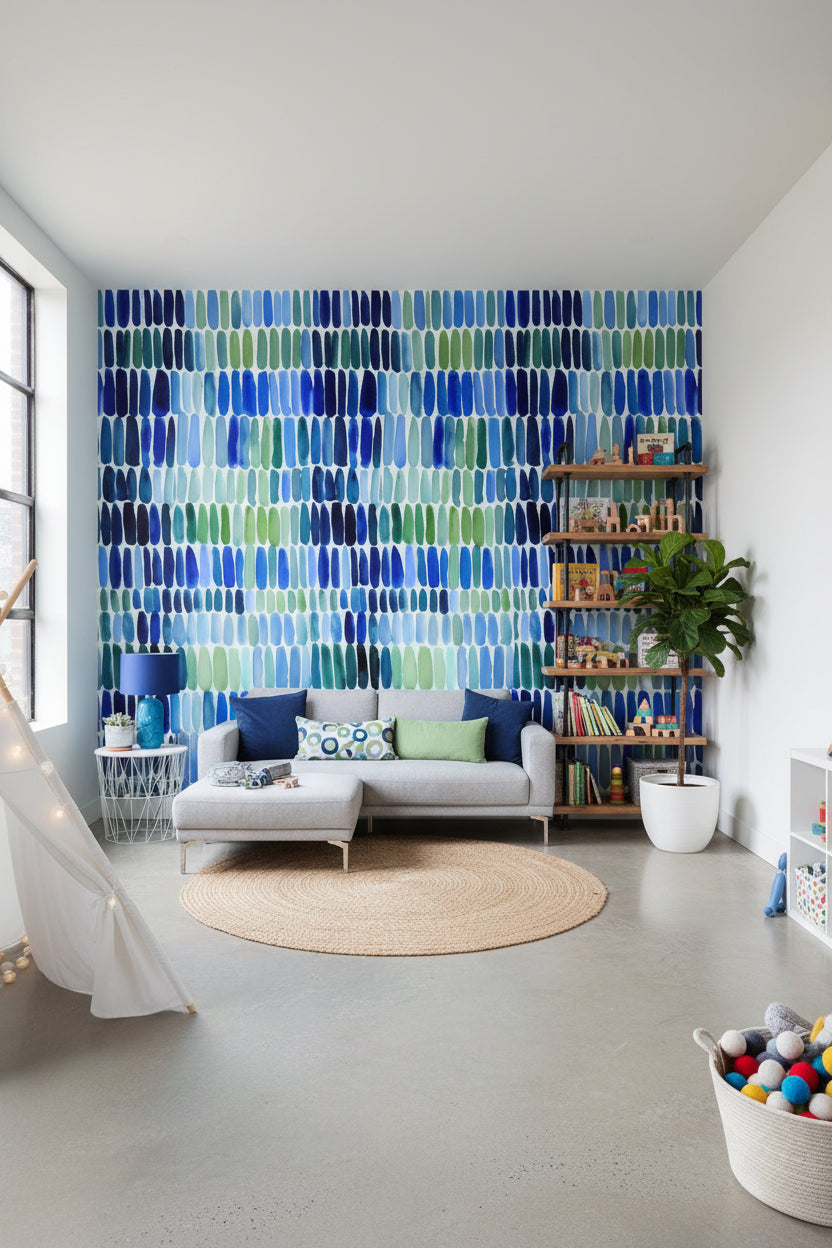 Vibrant Blue and Green Abstract Brushstroke Wallpaper