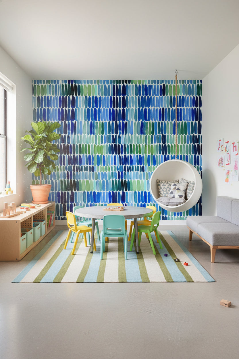 Vibrant Blue and Green Abstract Brushstroke Wallpaper