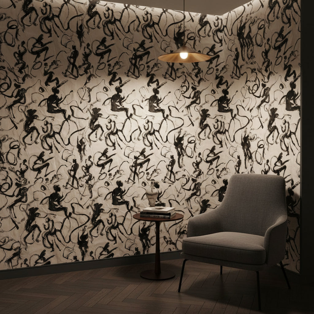 Monochrome Abstract Brushstroke Pattern Wallpaper