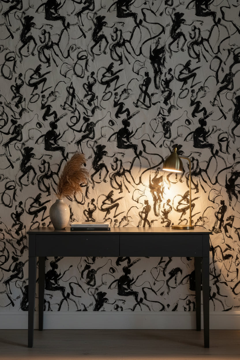 Monochrome Abstract Brushstroke Pattern Wallpaper