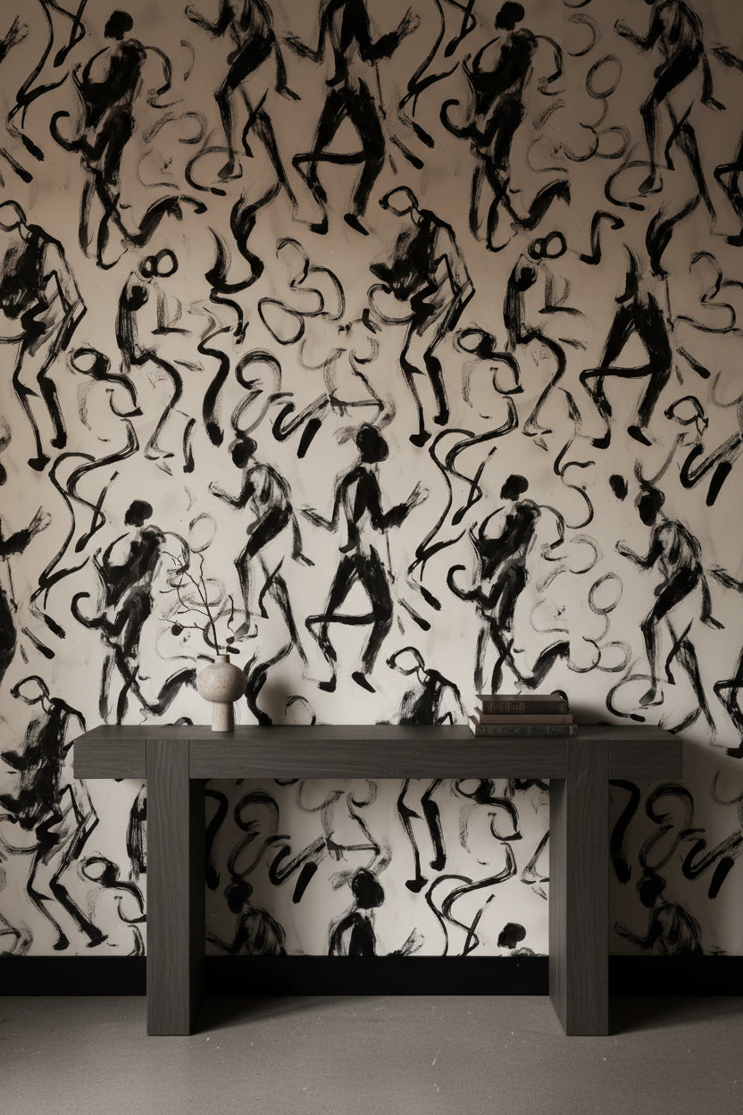 Abstract Figures Wallpaper Black Brushstroke Wall Mural