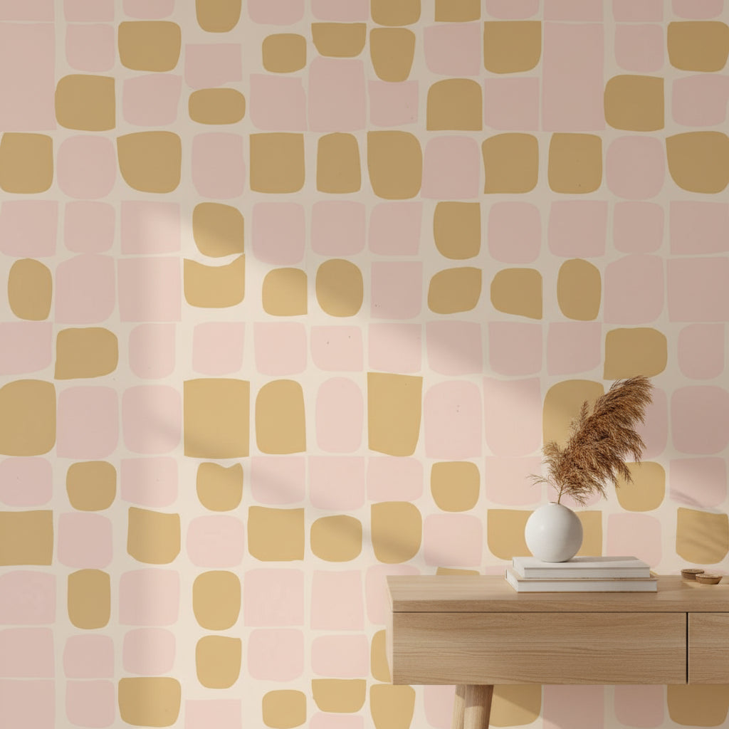 Soft Blush and Mustard Geometric Shapes Wallpaper