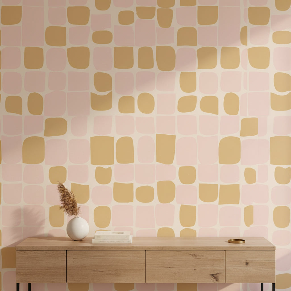 Soft Blush and Mustard Geometric Shapes Wallpaper