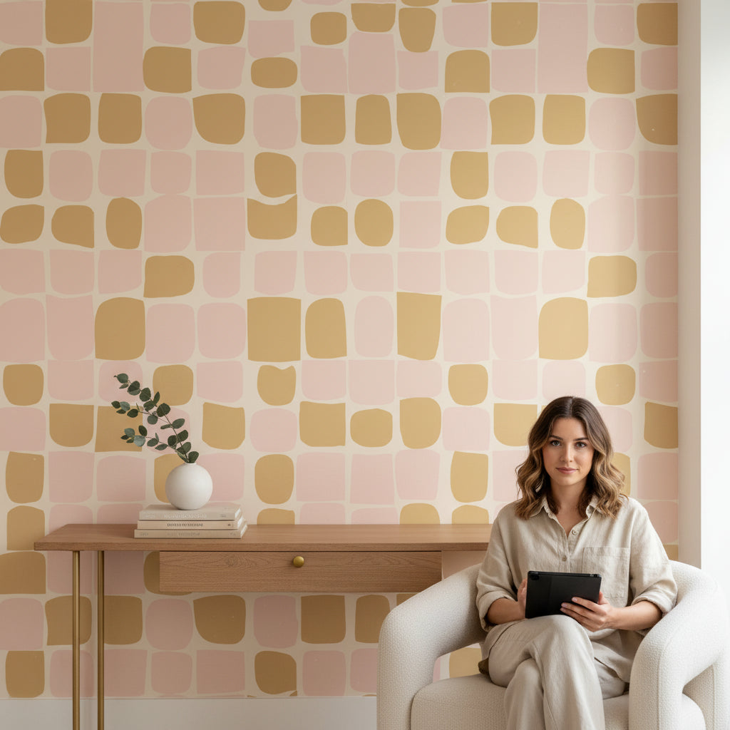 Soft Blush and Mustard Geometric Shapes Wallpaper