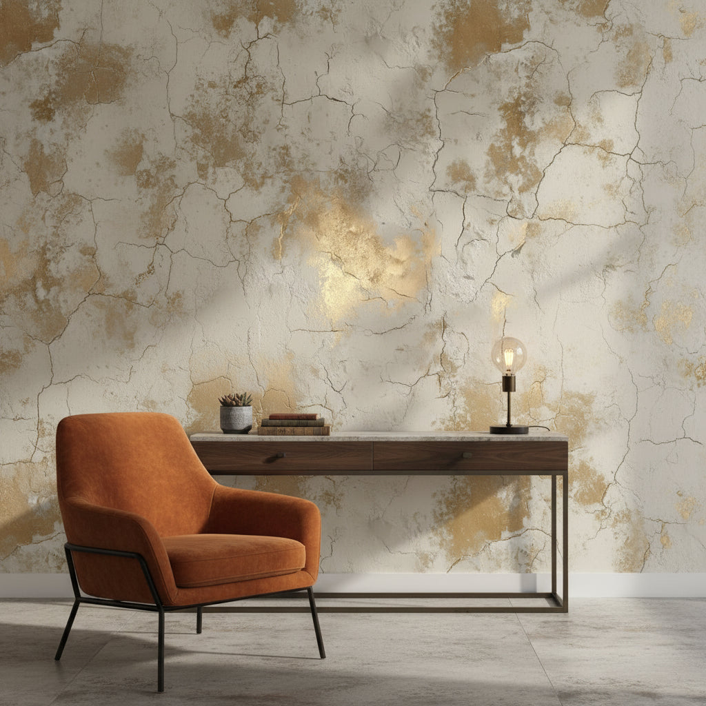 Cream and Gold Look Crackle Abstract Wallpaper