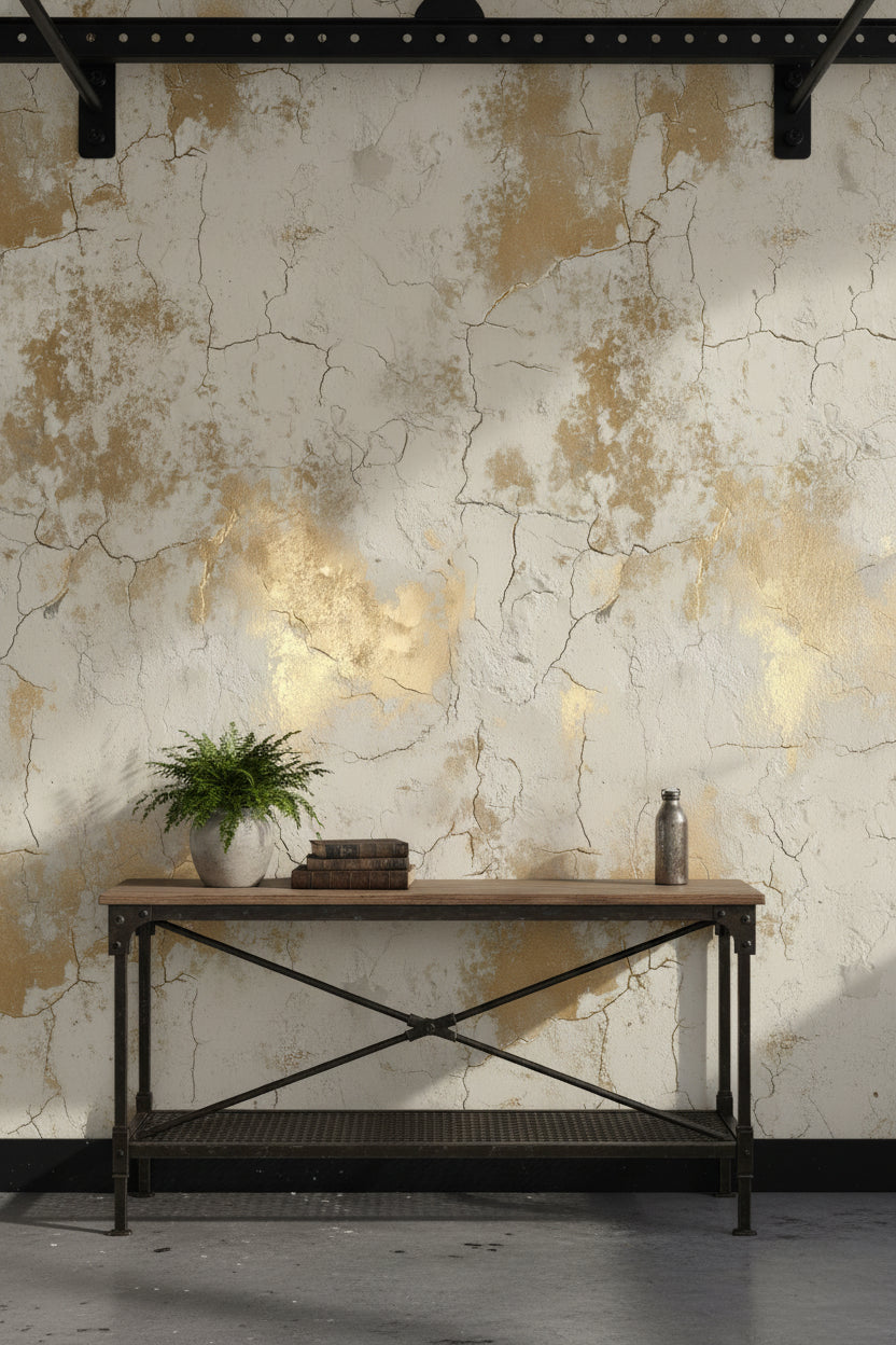 Cream and Gold Look Crackle Abstract Wallpaper