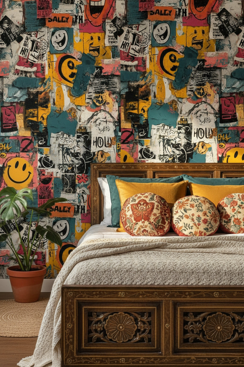 Multicolor Graffiti Pop Art Collage Wallpaper